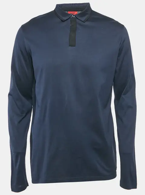 Hugo Boss Navy Blue Jersey Long Sleeve Polo T-Shirt L