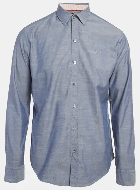 Hugo Boss Blue Cotton Sharp Fit Robbie Shirt L