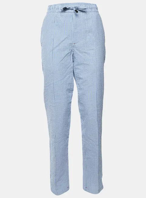 ISAIA Napoli Blue/White Striped Cotton Drawstring Trousers L