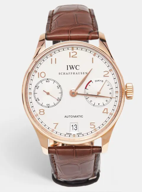 IWC Schaffhausen Portuguese IW5001-01 Silver Dial 18K Rose Gold Alligator Leather Men's Wristwatch 42.30 mm