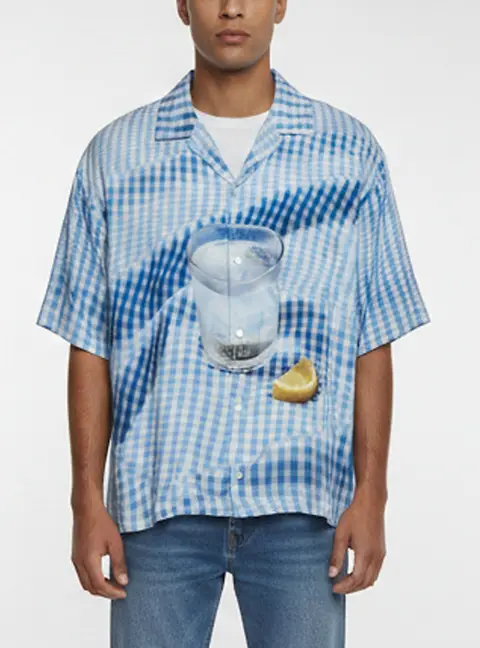 Jacquemus Blue Tablecloth Print Lawn Short Sleeve Shirt XXL