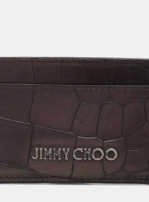 Jimmy Choo Metallic Purple Croc Embossed Leather Card Holder
