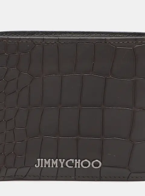 Jimmy Choo Brown Croc Embossed Leather Bifold Wallet