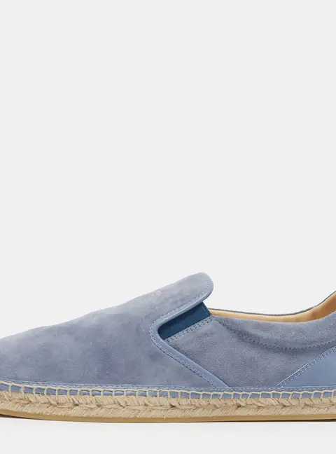 Jimmy Choo Ivan Size 45 Blue Leather and Suede Slip On Espadrille