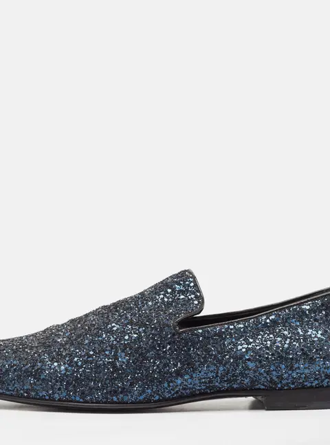 Jimmy Choo Blue Glitter Slip On Loafers Size 42