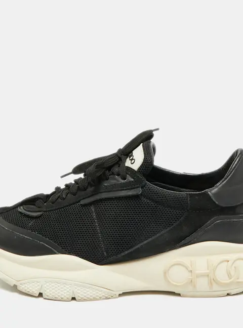 Jimmy Choo Raine Size 42 Black Leather and Mesh Lace Up Sneakers