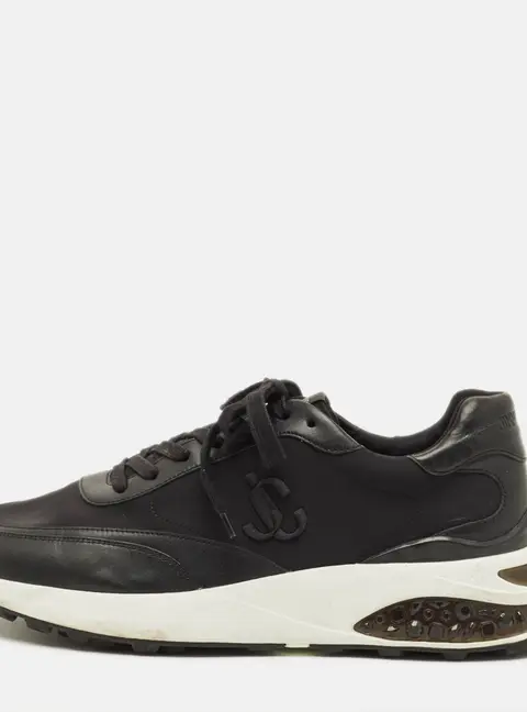 Jimmy Choo Memphis Size 44 Black Leather and Neoprene Lace Up Sneakers