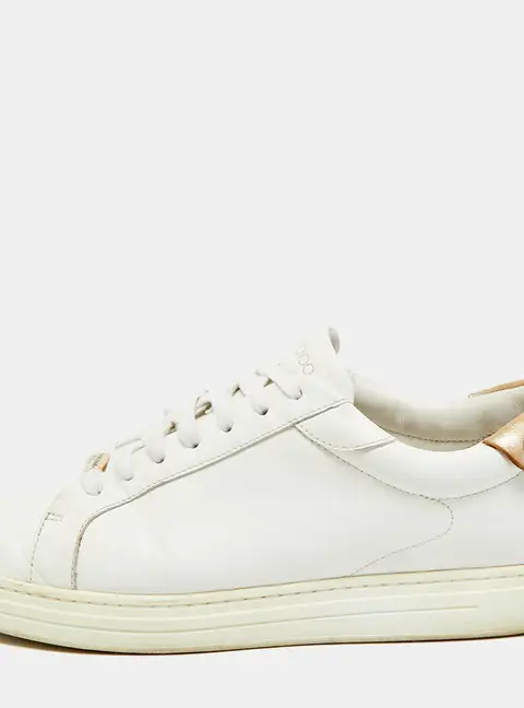 Jimmy Choo Romeo Size 42 White Leather Lace Up Sneakers
