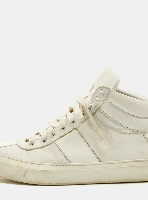 Jimmy Choo Belgravia Size 45 White Leather and Patent Leather High Top Sneakers