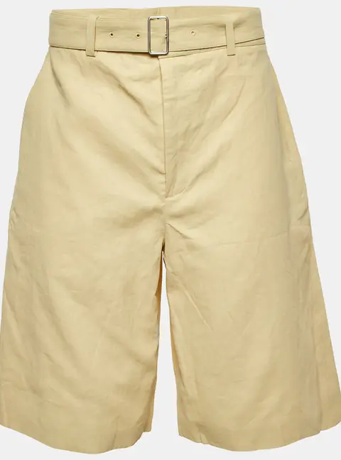 Jil Sander Light Yellow Coated Linen Wide Leg Belted Shorts M