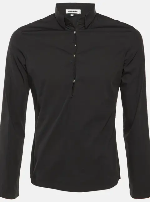 Jil Sander Black Cotton Half Placket Shirt XS