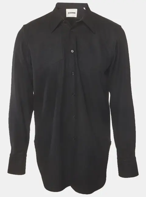 Jil Sander Black Felt Button Front Long Sleeve Shirt L
