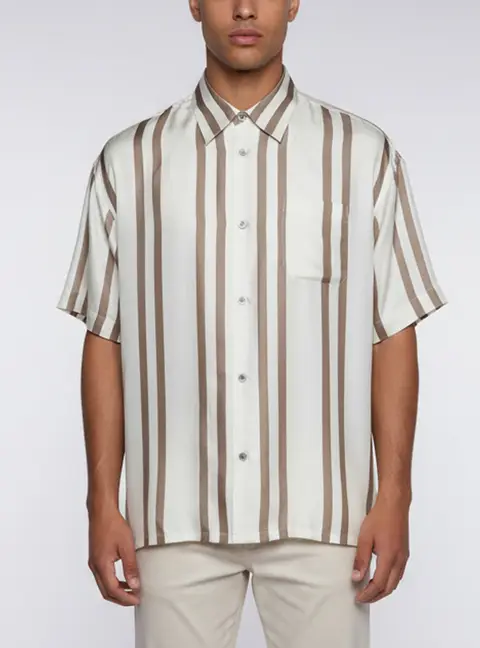 John Elliott Cream Stripe Satin Short Sleeve T-Shirt XL