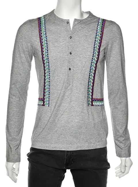 Just Cavalli Grey Cotton Embroidered Detailed Long Sleeve T-Shirt M