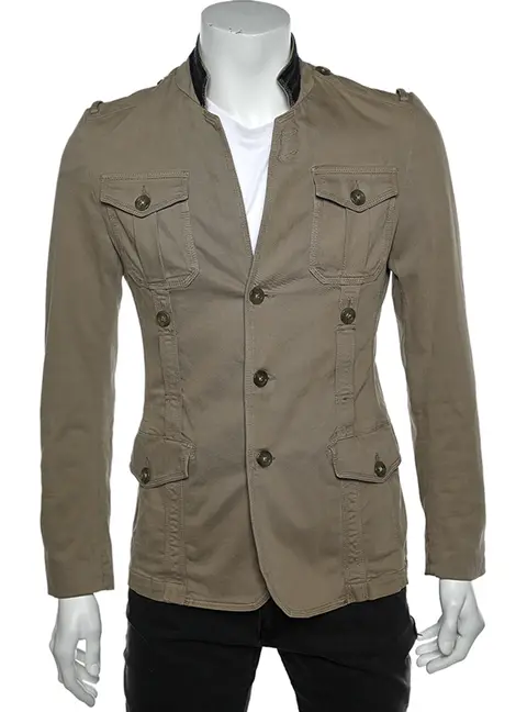Just Cavalli Brown Cotton Cargo Pocket Button Front Jacket S