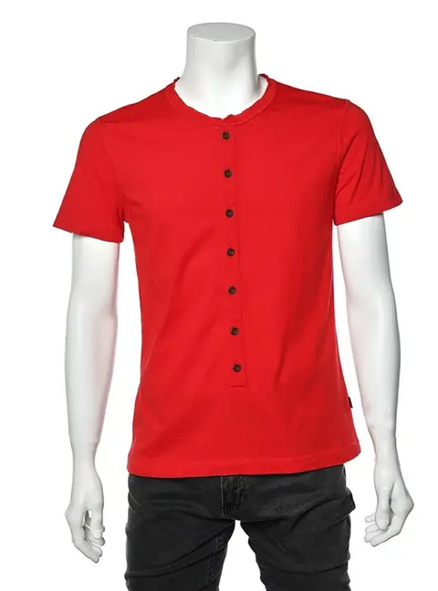 Just Cavalli Red Cotton Knit Logo Embroidered Button Front T-Shirt L