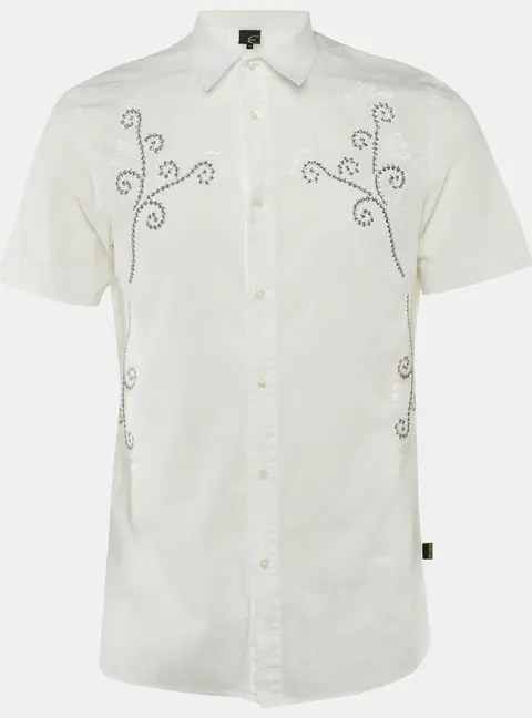Just Cavalli White Embroidered Cotton Slim Fit Shirt M