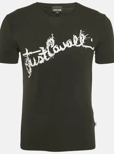 Just Cavalli Black Logo Print Cotton Crew Neck Half Sleeve T-Shirt M