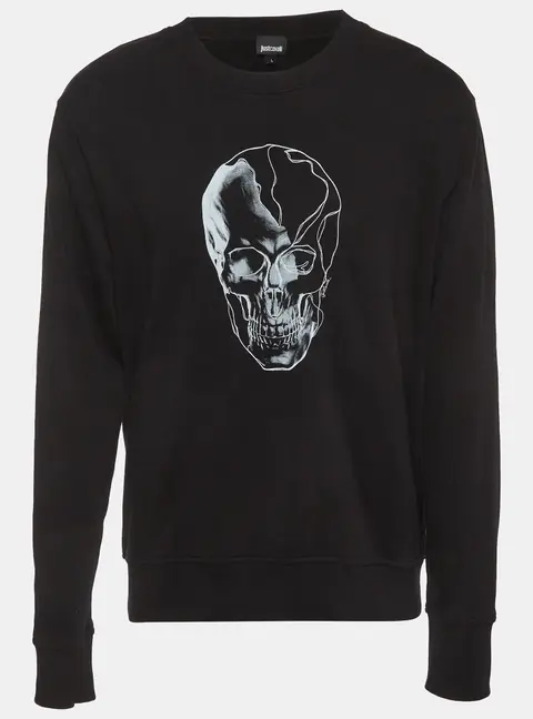 Just Cavalli Black SKull Printed Cotton Knit Jumper L