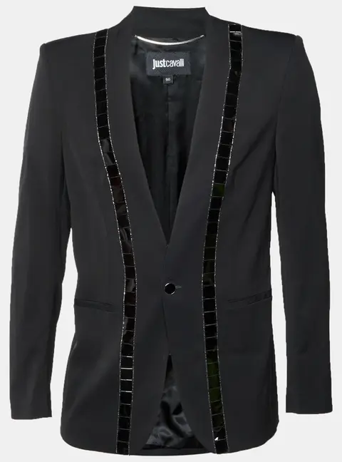 Just Cavalli Black Wool Blend Embellished Single Breasted Blazer L