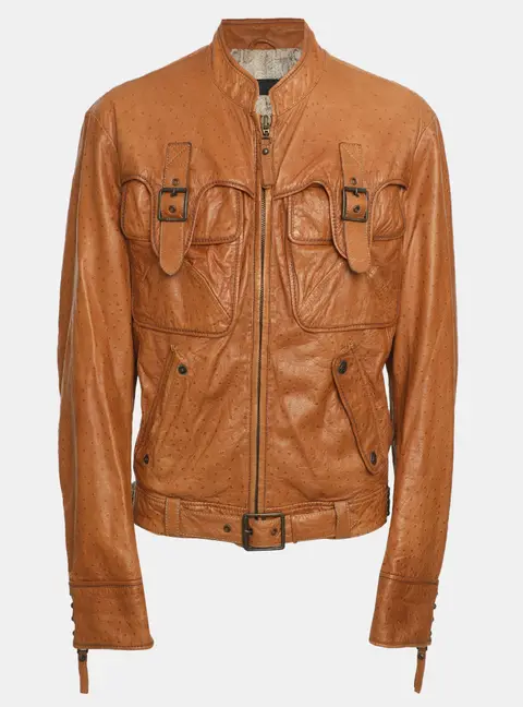 Just Cavalli Brown Textured Leather Jacket 3XL