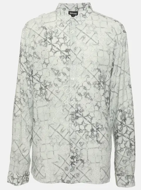 Just Cavalli Grey Printed Viscose Long Sleeve Shirt XXL