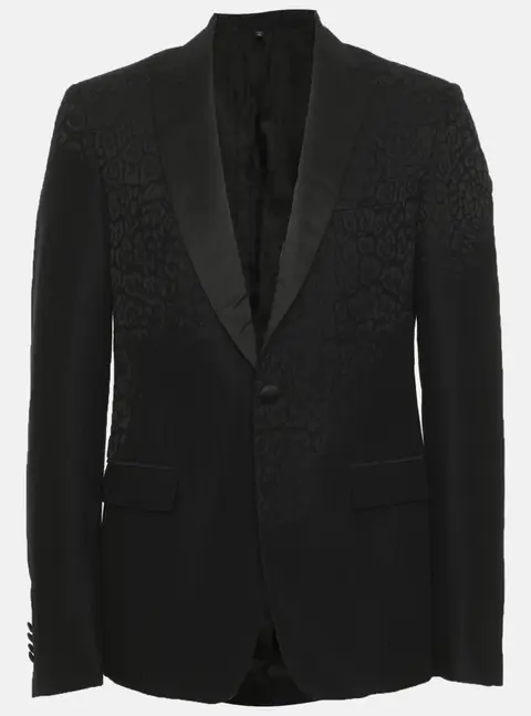 Just Cavalli Black Wool Blend Jacquard Leopard Print Single Breasted Blazer S