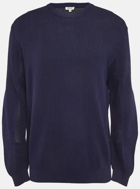 Kenzo Navy Blue Logo Intarsia Rib Knit Sweater M