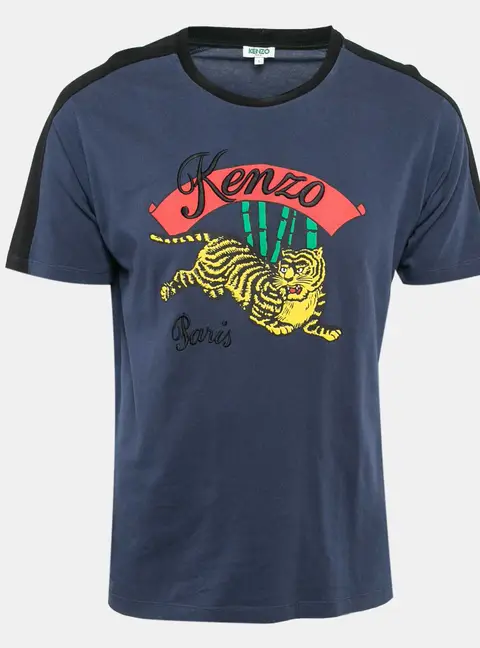 Kenzo Navy Blue Tiger Print Cotton Crew Neck T-Shirt L