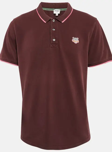 Kenzo Burgundy Cotton Tiger Patchwork Polo T-Shirt XL