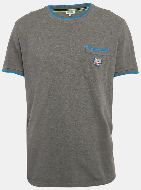 Kenzo Grey Tiger Applique Pocket Pique Cotton T-Shirt XL