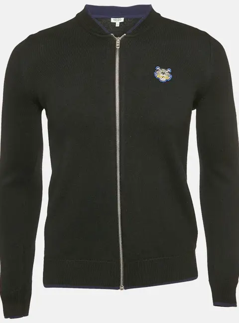 Kenzo Black Knit Zip Front Cardigan XS