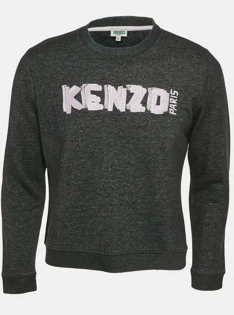 Kenzo Dark Grey Logo Embroidered Cotton Crewneck Sweatshirt XL