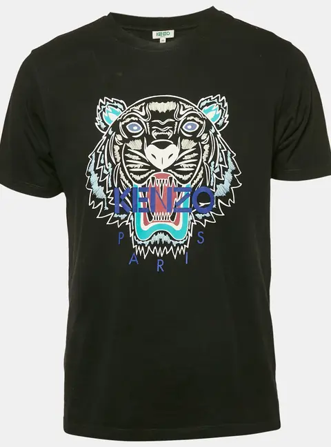 Kenzo Black Tiger Logo Print Jersey T-Shirt M