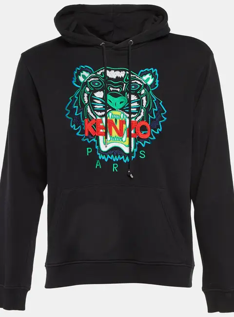 Kenzo Black Tiger Embroidered Cotton Hoodie M