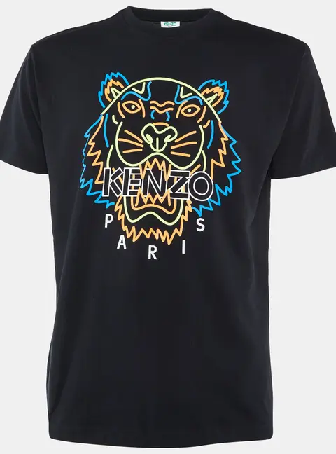 Kenzo Black Tiger Printed Cotton Knit T-Shirt S