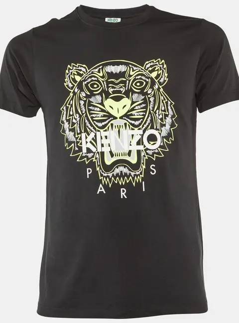 Kenzo Black Tiger Print Cotton Knit Crew Neck T-Shirt S