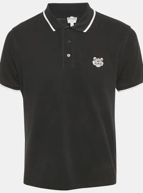 Kenzo Black Cotton Pique Polo T-Shirt L