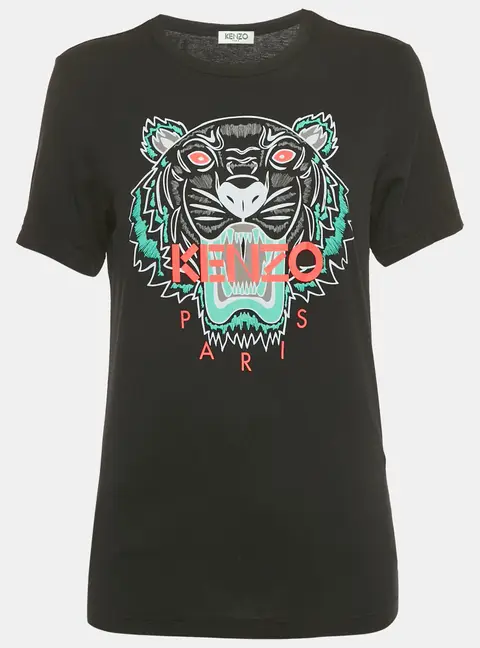Kenzo Black Tiger Logo Print Jersey Crewneck T-Shirt XS