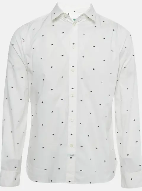 Kenzo White Eye Print Cotton Slim Fit Shirt L