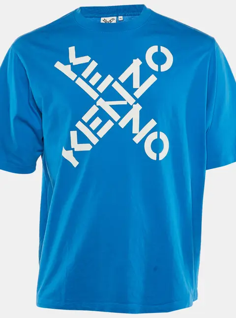 Kenzo Blue Logo Print Cotton Crew Neck T-Shirt M