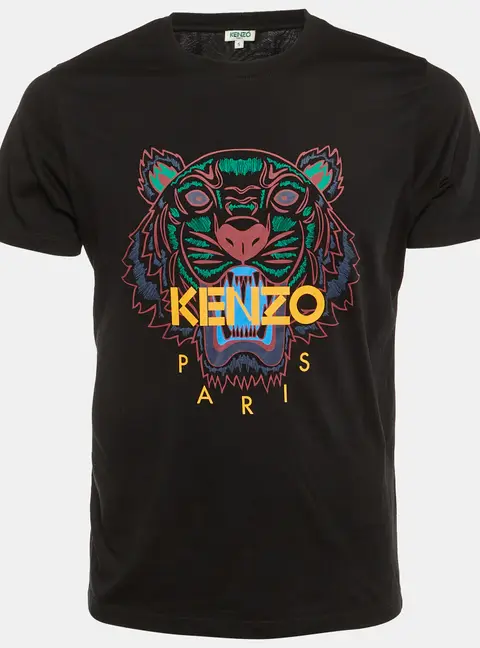 Kenzo Black Tiger Print Cotton Crew Neck T-Shirt S