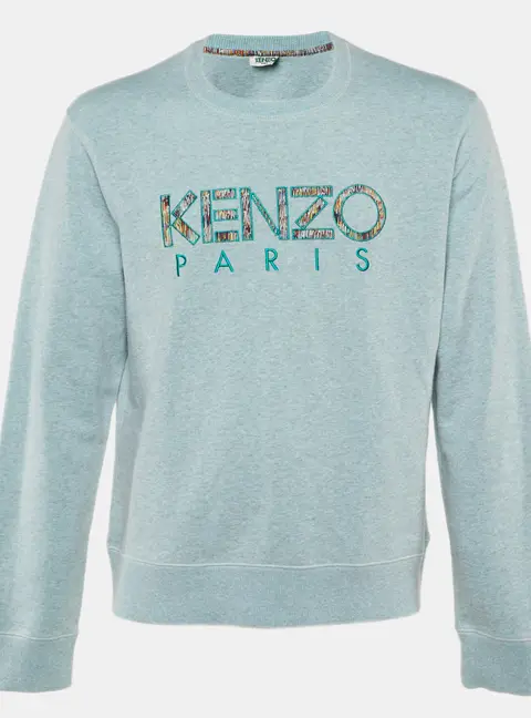 Kenzo Blue Logo Embroidered Cotton Crew Neck Sweatshirt XL