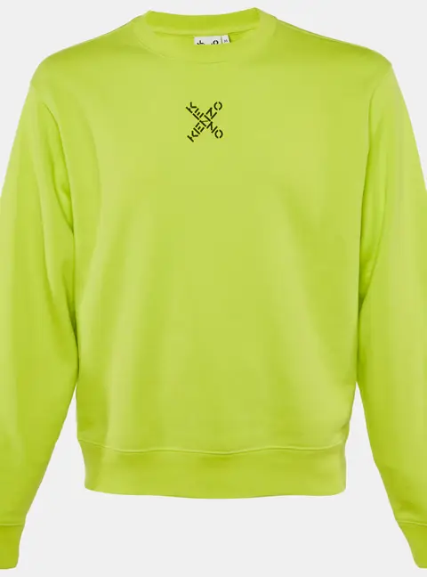Kenzo Neon Green Logo Print Cotton Crew Neck Sweatshirt M