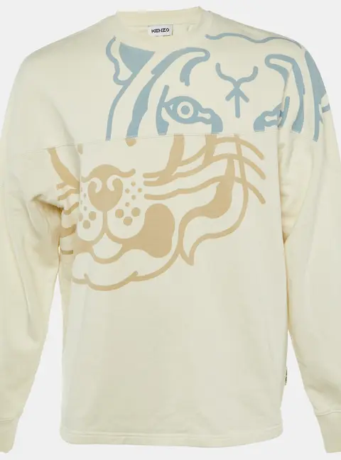 Kenzo Off White Printed Cotton Crew Neck Sweatshirt M