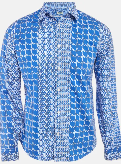 Kenzo Blue Printed Cotton Long Sleeve Shirt M