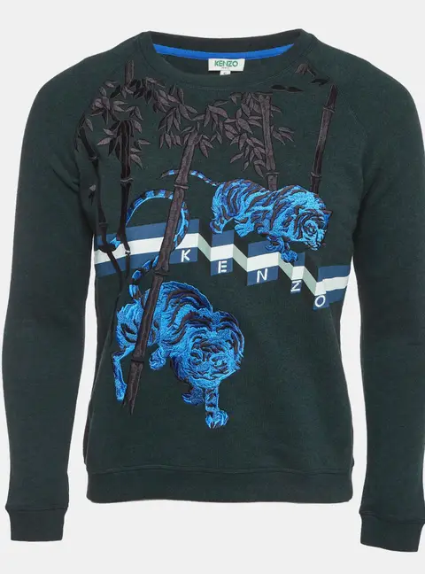Kenzo Green Jersey 'Bamboo Tiger' Sweatshirt S