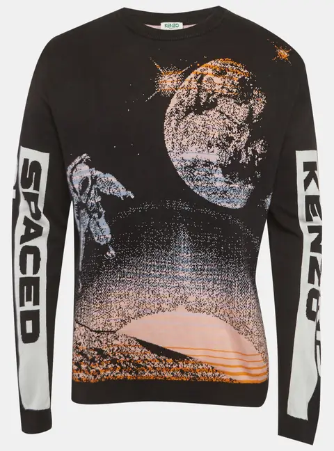 Kenzo Black Spaced Out Intarsia Knit Crew Neck Sweatshirt L