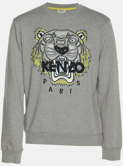 Kenzo Grey Tiger Embroidered Cotton Sweatshirt S