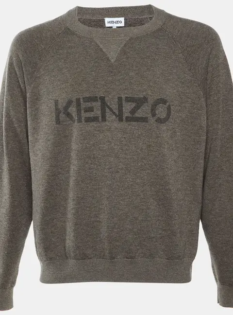 Kenzo Two Tone Logo Wool Knit Crew Neck Sweater M